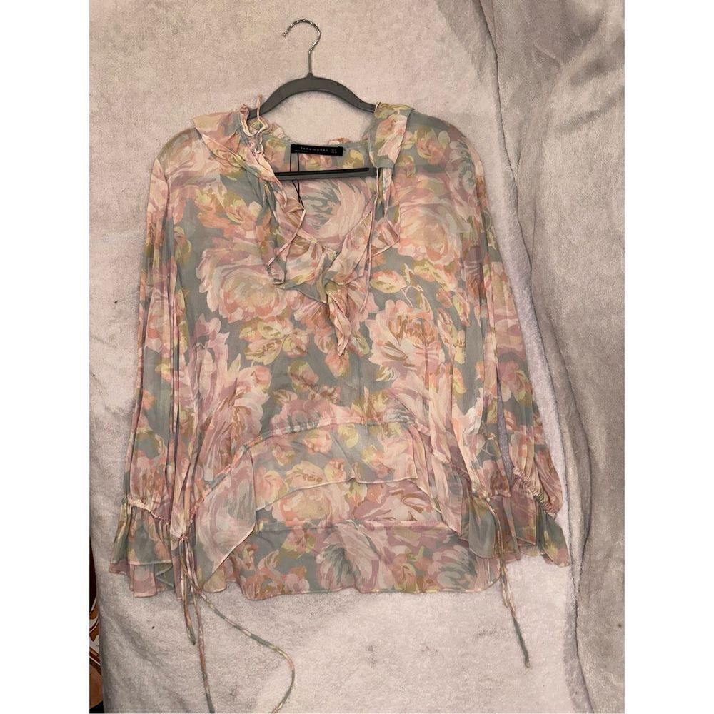 Floral women’s blouse colorful size M long sleeve Zara